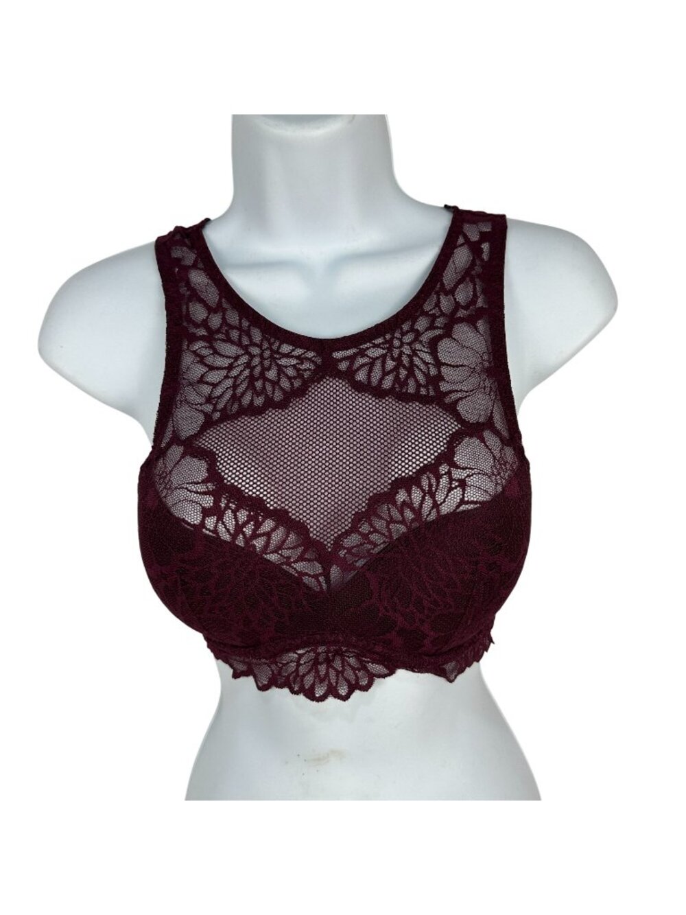 Victoria’s Secret PINK Lace High Neck Bralette XS Burgundy Soft Padded Lined